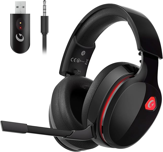 Gtheos 2.4GHz Wireless Gaming Headset for PS5, PS4 Fortnite & Call of Duty/FPS Gamers, PC, Nintendo Switch, Bluetooth 5.3 Gaming Headphones with Mic, Stereo Sound, Red Light -BlackRed