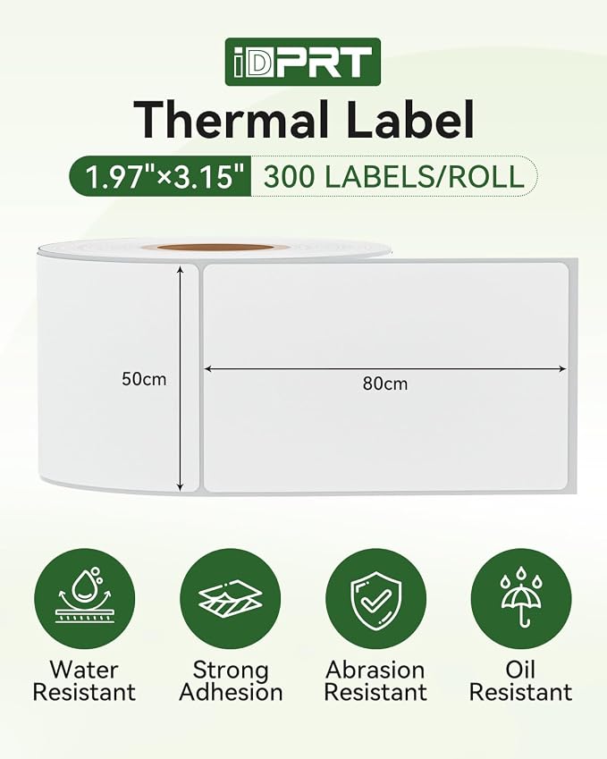 iDPRT SP320 Desktop Label Maker with 1 Roll of 300 pcs Thermal Label (1.97”×3.15”), Bluetooth Thermal Shipping Label Printer for Parcel Shipping, Small Businesses, Offices, and Home, Sticker Printer