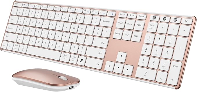 seenda Wireless Bluetooth Keyboard and Mouse Combo, SKM64-3 Rechargeable Slim Quiet Keyboard Mouse, 3 Multi-Device Connection, Compatible for Windows 11/10 PC Laptop Mac MacBook iPad, White Rose Gold