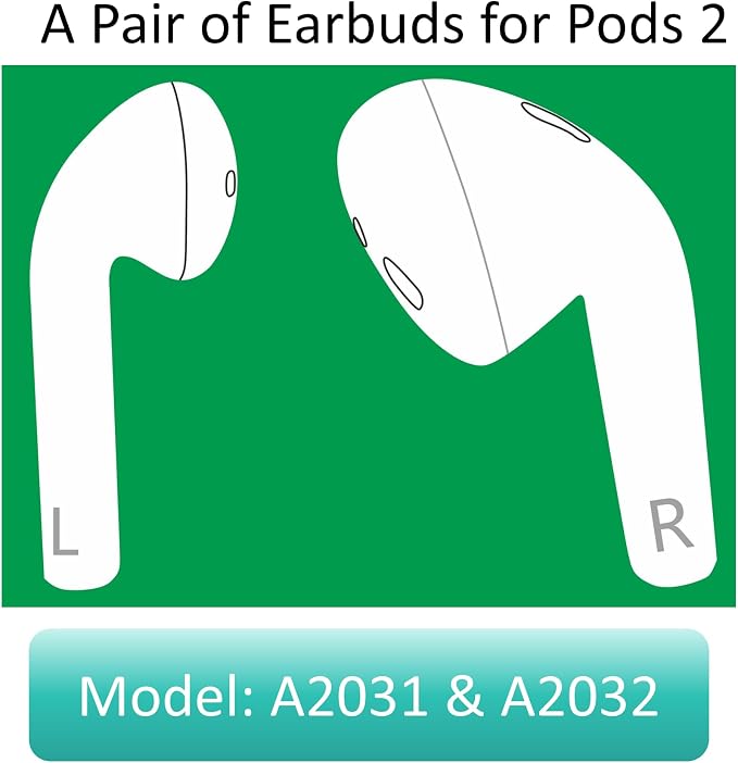 Meenova A2031 A2032 OEM Left and Right Earbuds Replacement for Pod (2nd Generation), A Pair of L & R Ear Sides Only, Compatible with Original Air 2 A1938 Charging Case Earpad, Used Pods 2