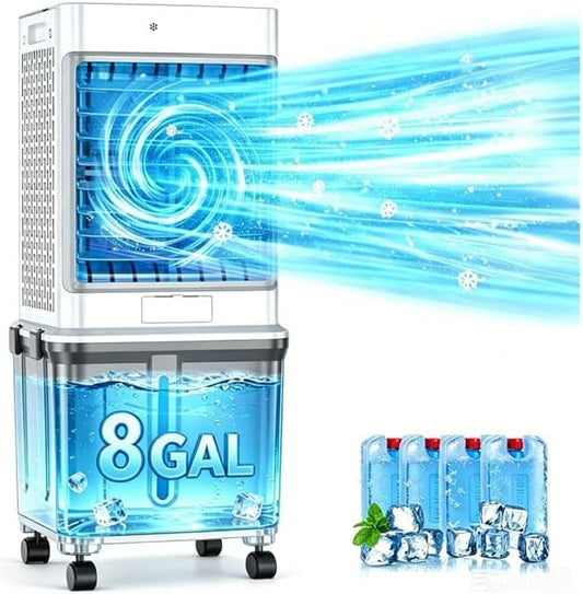 Swamp Cooler, [8GAL|2237 CFM] Portable Air Conditioners, 2 Modes 3 Speeds Portable AC Blow Cold Air, 120° Swing & 7H Timer, 30H+ Cooling, Windowless Air Conditioner w/Remote for Room, Office, Patio