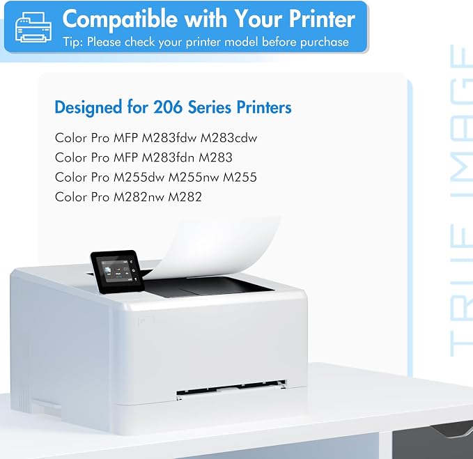 206A Toner Cartridges 4 Pack: M283fdw M283cdw M255dw 206X Set Compatible for HP 206 206A Color LaserJet Pro MFP M283fdn M282nw M255nw M283 W2110A Printer High Yield Ink (Black Cyan Yellow Magenta)