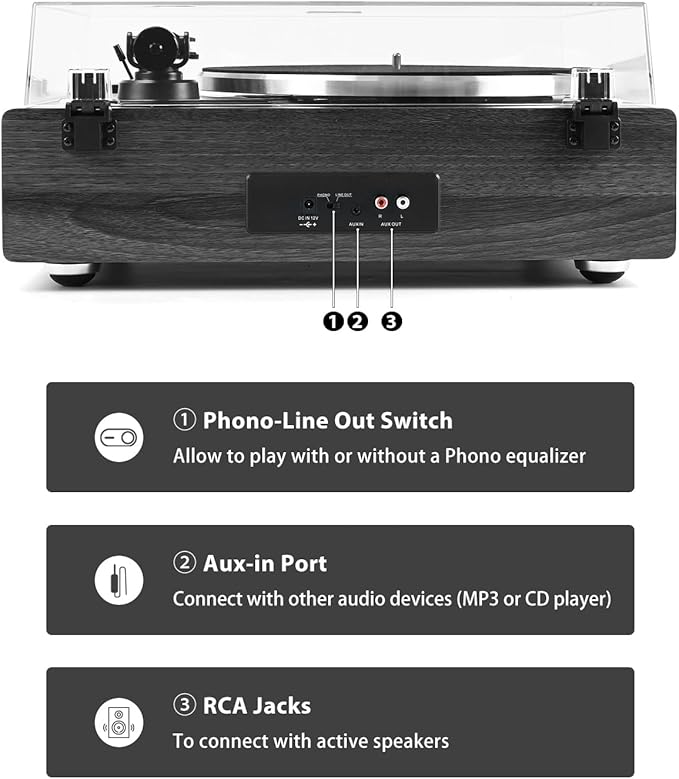 SeeYing Vinyl Record Player with Built in HiFi Speakers, Bluetooth Belt Drive Turntable for Vinyl Records with Magnetic Cartridge, Auto Stop and Warm Light Design