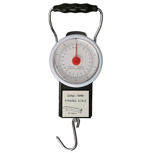 Goture Fishing Hanging Scale Mechanical Kitchen and Fish Fishing Scale Multi-Purpose Portable Hand Held Dial Weight Scale with Tape Measure (50 Lbs / 22Kg)