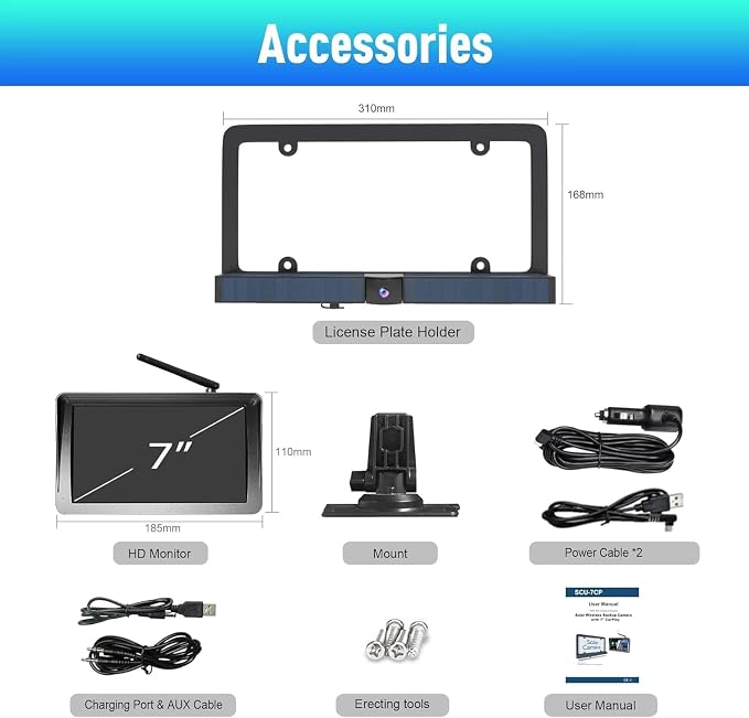 7'' Radio Stereo Carplay Android Auto, Magnetic Solar Power,Wireless Bluetooth Back up Reverse Rear View Camera forRV rigtrailer Tractor Trailer Truck GPS Navavigation Multi Media Player