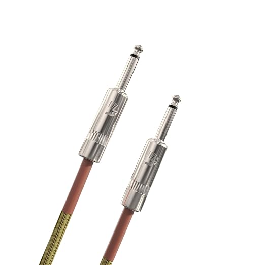 D'Addario Guitar Cable - Guitar Lead - Instrument Cable - Guitar Accessories - Custom Series Braided Cable - 10 Feet/3.05 Meters - Tweed - 1 Pack