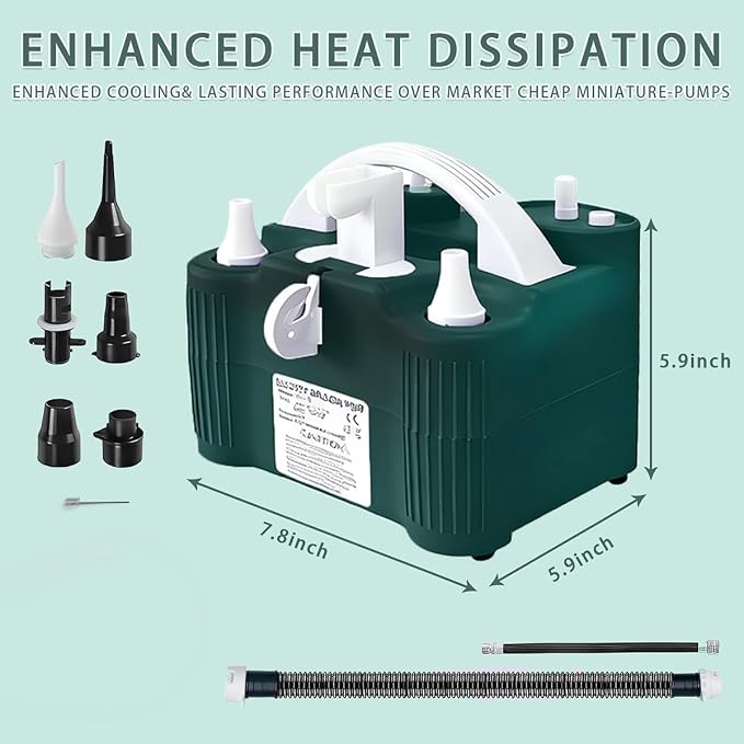 4-in-1 Electric Balloon Pump,Portable Electric Air Balloon Blower Machine for All Balloons, Air Pump for Sports Balls, Inflator& Deflator for Inflatables（Green）