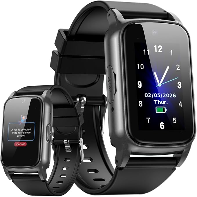 Senior GPS Smart Watch with Fall Detection - 4G LTE Elderly Smartwatch with Real-Time Location, SOS Alerts, and IP67 Waterproof - Ideal for Dementia/Alzheimer’s Safety (Gunmetal Grey)