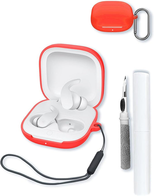 Case for Beats Fit Pro True Wireless Noise Cancelling Earbuds,Soft Protective,BOVUGAC Silicone Case Cover with Keychain & Cleaning Kit & Lanyard for Beats Fit Pro-Red
