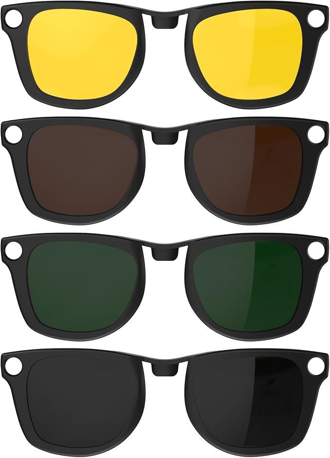 HIBLOKS 4Pcs Polarized Clip for Ray-Ban Meta Wayfarer RW4006 & Gen 2 RW4012 Regular (50-22), Matte Black Frame Discoloration Clip-on for Meta Wayfarer Gen 2, (Black+Green+Brown+Yellow)