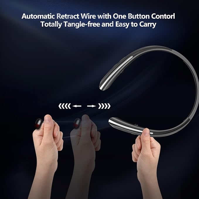 Gardway Neckband Bluetooth Headphones, Bluetooth 5.4 Wireless Headphone with Retractable Earbud,16Hrs Playtime, IPX5 Sweatproof, Around The Neck Headphones Stereo Headset