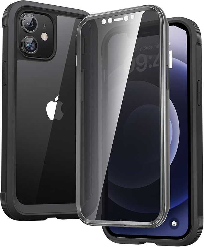 Diaclara Designed for iPhone 12 Mini Case, Full Body Rugged with Built-in Touch Sensitive Anti-Scratch Privacy Screen Protector, Soft TPU Bumper Case for iPhone 12 Mini 5.4" (Black)