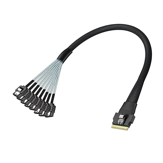 10Gtek SlimSAS 8i to 8xSATA, SFF-8654 Host/RAID to SATA Target HD, Suitable for Servers, Hard Drives, Computers, and Hosts, 0.3m(1ft)