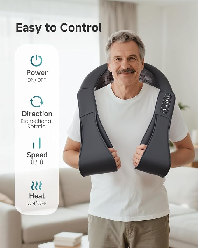Snailax Shiatsu Back Neck Massager with Heat, Neck Shoulder Massager, Deep Kneading Massager Gifts for Mom, Dad, Mothers Day,Gifts Presents for Her,Him
