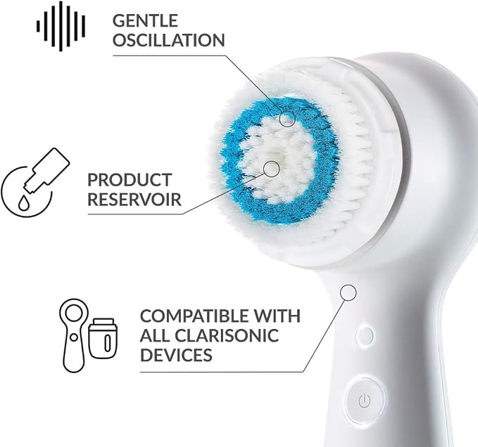 Microtree Electric Facial Cleansing Brush and Brush Head Replacement, Sonic Vibrating Rechargeable Face Scrubber Exfoliator, 2 Speeds for Gentle Clean