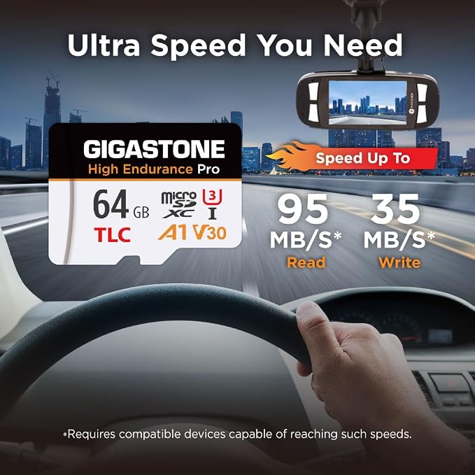 【5 Yrs Free Data Recovery】【Dash Cam】 GIGASTONE 64GB Micro SD Card 2-Pack, TLC High Endurance Pro, Speed Up to 95MB/s, Compatible with REDTIGER Rove VIOFO VANTRUE PRUVEEO, MicroSDXC UHS-I A1 V30 U3