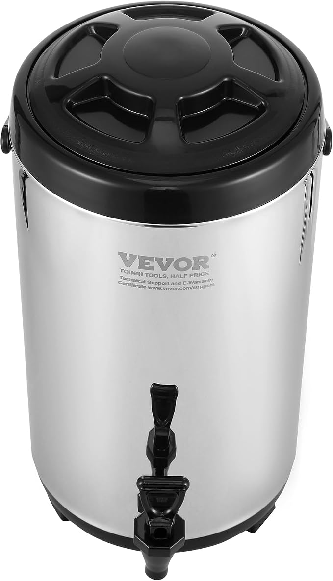 VEVOR Stainless Steel Insulated Beverage Dispenser, 2.4 Gallon 9.2 Liter, Thermal Hot and Cold Drink Server Dispenser with Spigot Handle, Food-grade for Hot Tea Coffee Water Restaurant Drink Shop