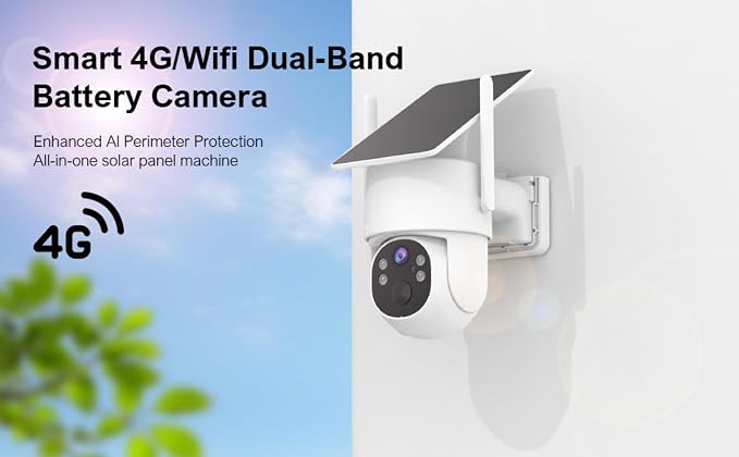 4G LTE Cellular Security Camera Wireless Outdoor, No WiFi Needed, with SIM Card and One Year Unlimited Data Plan, Solar Powered, 360° Live View, 2K Color Night Vision, Motion Detection