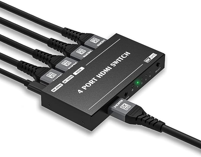 Y.D.F 8K@60Hz HDMI Switcher 4 in 1 Out Aluminum Support 4K@120Hz HDR10+ HDCP 2.3 CEC HDMI 2.1 Switch Splitter Compatible with PS5/4 Xbox X/S Nintendo Switch/OLED Roku Apple TV Fire Stick UHD TV