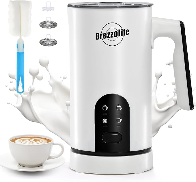 4-in-1 Electric Milk Frother, 350ml/11.8oz Automatic Milk Steamer Machine for Coffee, Hot & Cold Milk Froth Maker for Latte, Cappuccino, Quiet One-Touch Operation, Easy to Clean (White)