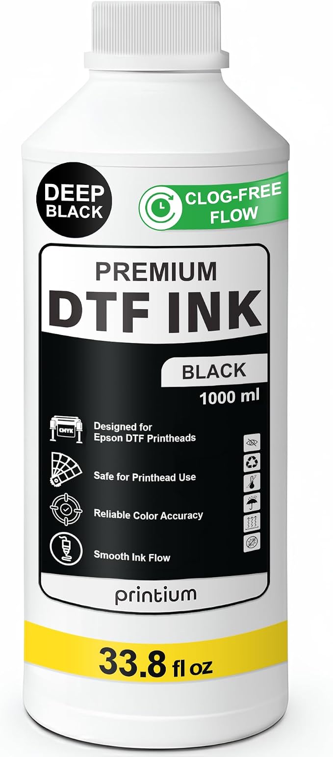 DTF Ink Black 33.8 fl oz (1000ml) | High Opacity Clog-Free Formula | Compatible with ET8550 L1800 XP600 I3200 4720 XP15000 & All Printheads | Reliable Color Accuracy & Smooth Flow