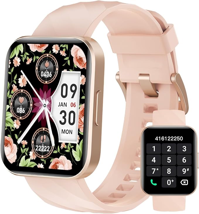 Smart Watch (Answer/Make Calls), 1.85" Smart Watches for Women Men Digital Watch Fitness Tracker with 100+ Sport Modes Heart Rate Monitor for iOS Android Phones Waterproof (Light Pink)