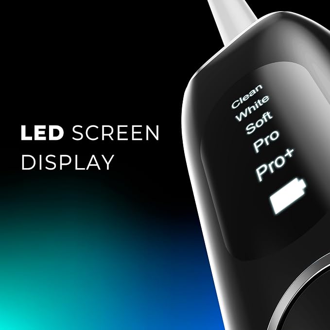 7AM2M Sonic Electric Toothbrush for Adults&Teens with LED Screen, 5 Modes, One Charge for 365 Days, 2 Minute Timer, with 8 Brush Heads and Travel Case (Black)