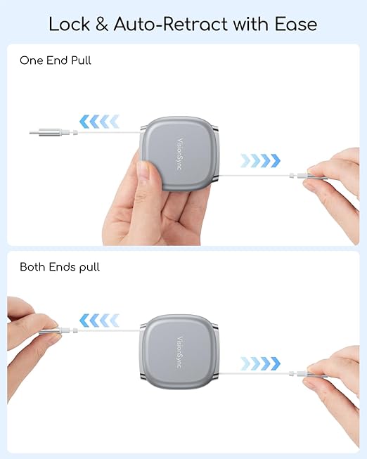 240W USB C to USB C Cable,PD 3.2 Retractable USB C Cable with Magnetic Slot for Travel,Car,5 Preset Length,Fast Charging for iPhone 17/16/15,iPad,MacBook,Galaxy S25/24,Grey,3.3ft,2pack