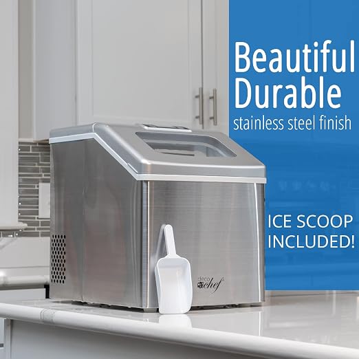 Deco Chef Countertop Ice Maker 40LB/24H, 24 Full Cubes Every 15 Minutes, Adjustable Size, Digital Control and Timer, Self-Cleaning, EZ Access Flip Lid, Scoop Included, Stainless Steel