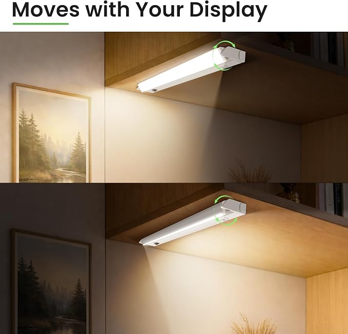 ALUSSO Under Cabinet Lighting, 12 Inch Linkable LED Under Cabinet Lights with Plug, 150° Swivel Light Bar, 3 Color Temperatures (3000K/4000K/6500K), 8 W 640 Lumen, for Kitchen Counter, Closet - 2 Pack