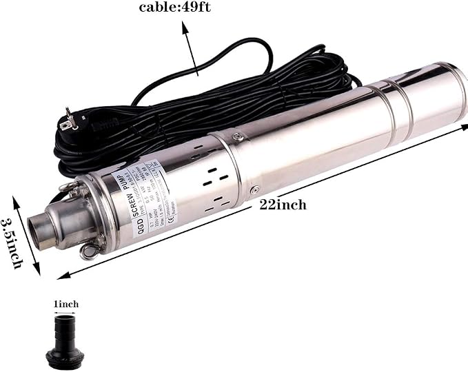 Submersible Deep Well Pump 3.5" OD Pipe 1" Outlet 0.5KW 0.7HP Stainless Steel Submersible Screw Water Pumps for Industrial and Home Use