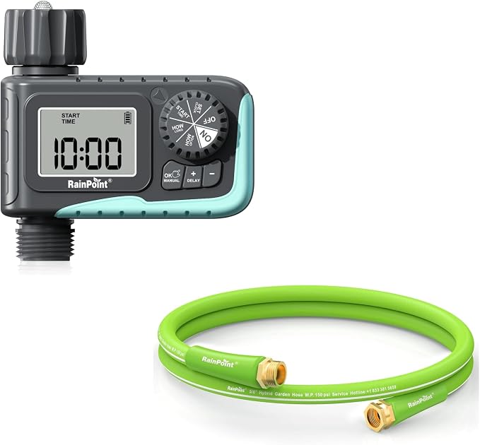 Automatic 1 Zone Sprinkler Timer & 5ft Leader Hose Bundle | Sprinkler Timer for Drip Irrigation, Sprinklers, Potted Plants | Easy Setup, Leak-Proof, Lightweight