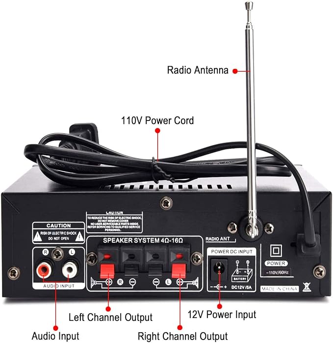 Facmogu 298A Max 300Wx2 Wireless Bluetooth 5.0 Stereo Audio Amplifier, RMS 40Wx2 Power Amp 2 Channel Stereo Receiver for Home Theater Speakers, Bass & Treble Control, USB/SD/RCA/MIC/FM in, Remote