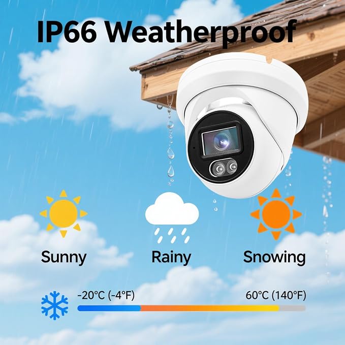 Real HD 4MP Full Color Night Vision PoE IP Turret Dome Camera, 2.8mm Wide Angle, H.265, CCTV Security Camera Outdoor Rated Waterproof IP66,NDAA Compliant