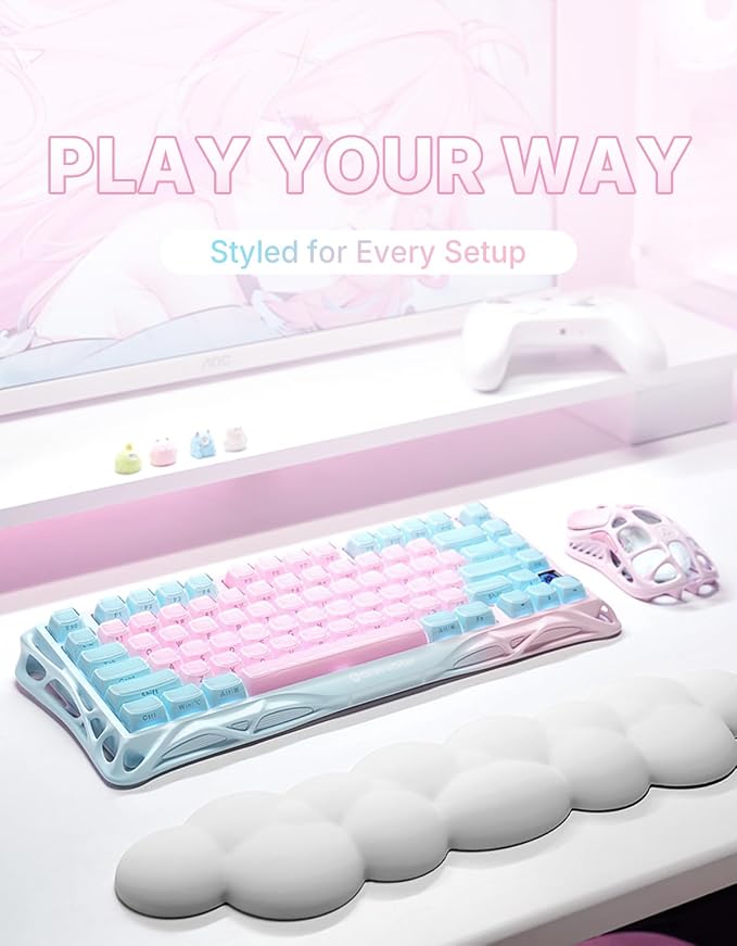GravaStar Mercury K1 Lite 75% Gaming Keyboard, 2.4GHz/BT/Wired Tri-Mode Wireless Keyboard, Gasket Hot Swappable Mechanical Keyboard, Pre-lubed Linear Switches, Jelly Keycaps, RGB Backlit【Lumen Rose】
