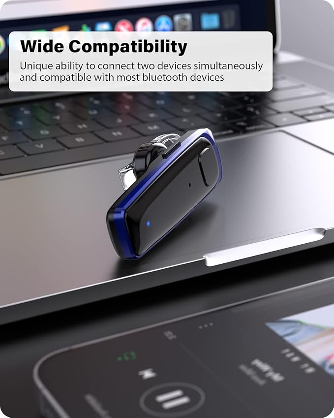 ADADPU Bluetooth Headset - V5.0 Wireless Handsfree Earpiece Built-in Dual Mic Noise Cancelling, 10 Days Standby 16Hrs HD Talktime Ultralight Headset for iPhone Android Samsung Laptop(Blue)