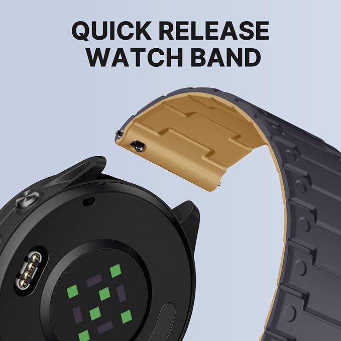 Bandletic 22 mm Quick Release Watch Band, Durable Silicone Magnetic Bands Compatible with Garmin Venu 3 Watch Band, Soft Rugged Sport Watchband Replacement Strap for Men Women, AnthraciteGray/Ochre