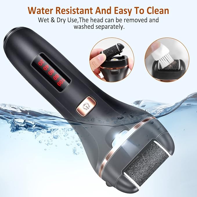 AdamPark Electric Callus Remover for Feet,Rechargeable Foot File Hard Skin Remover,Waterproof 14 in1 Professional Pedicure Kit for Cracked Heels &Dead Skin,with 3 Roller Heads 2 Speed(Black J8)