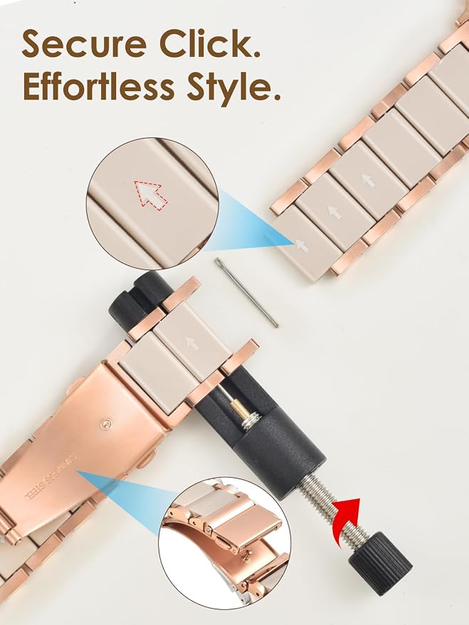 V.R.HOPE Apple Watch Band for Women 42mm 44mm 45mm 46mm 49mm Fashion Rose Gold Stainless Steel Metal Strap with Resin Inlay, Fashion Bracelet Compatible with iWatch Series Ultra3/11/10/9/8/7/6/SE (Oatmeale+Rose Gold)