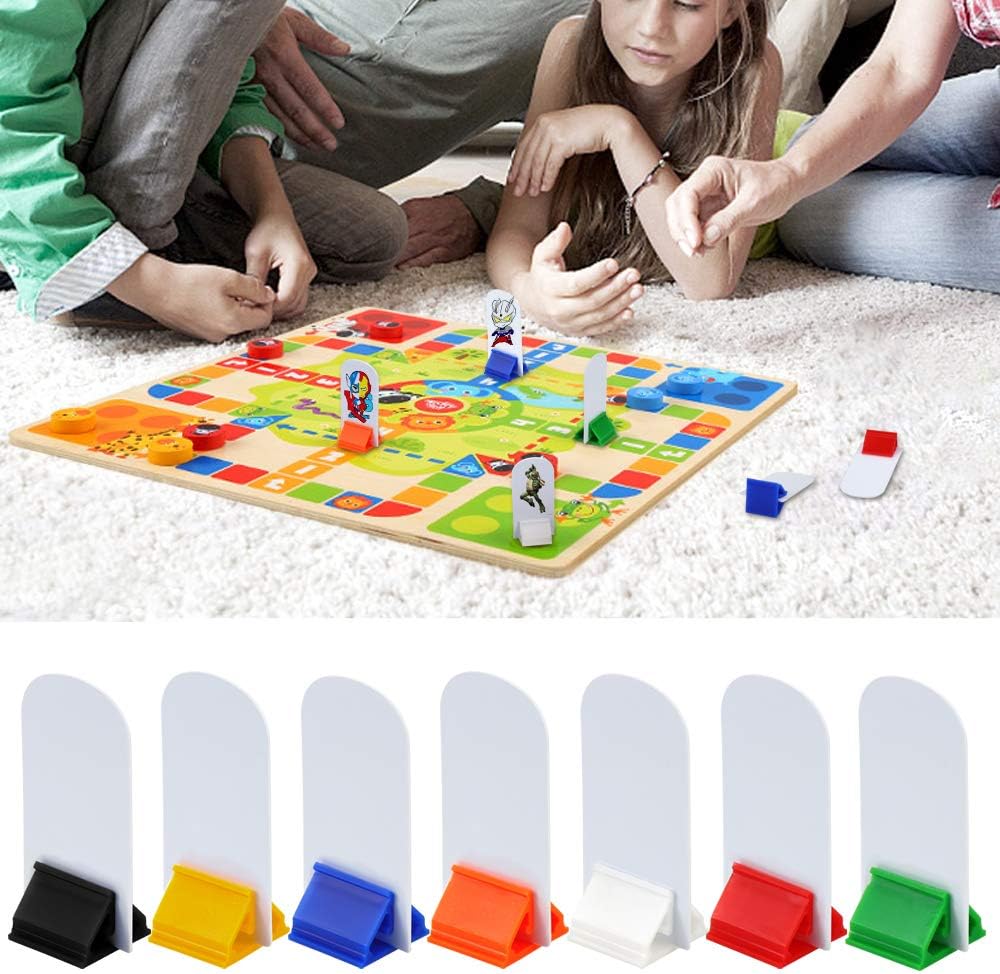 Meetory 45-Piece Blank Game Board Markers, 35-Piece Game Card Stands, 2 Black Pens, Plastic Token Cards, 7 Multi-Color Card Stands for Party Favor