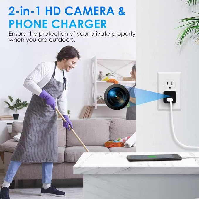 Mini Camera USB Charger Full HD 1080P Video, Security Charger Cam for Home & Office Monitoring, Wall USB Camera with 32GB Micro SD Card