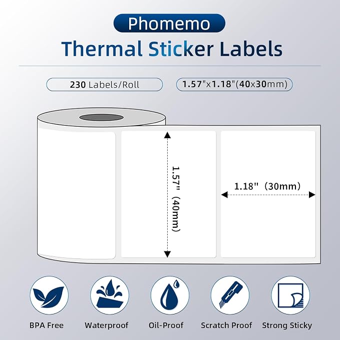 Phomemo M250 Label Maker Machine with 3 Roll Labels, 3 Inch Bluetooth Thermal Label Printer, Upgrade Portable Barcode & Address Label Maker for Business, Home, School, Logo Label, with 1.57'' x 1.18''
