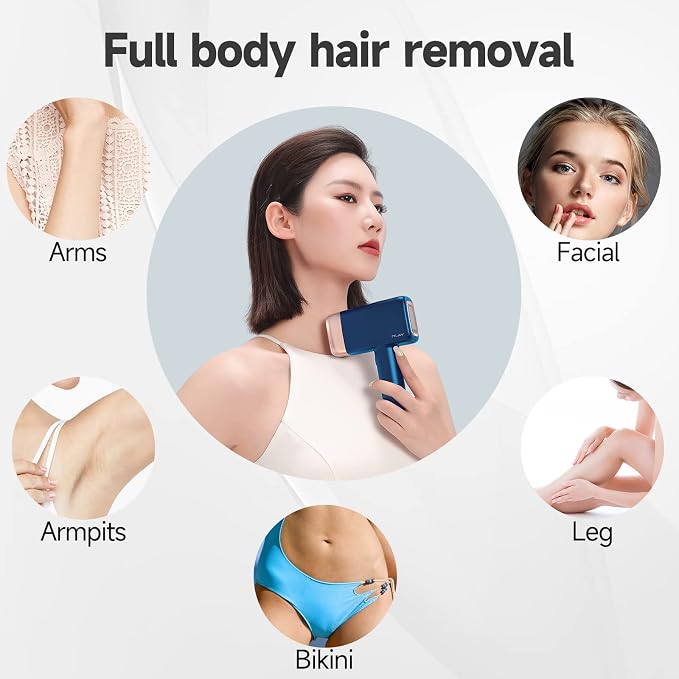 MLAY IPL Hair Removal Device, Ice Cooling Protection Laser Permanent Whole Body Hair Remover for Home Use Women and Men (Bule)