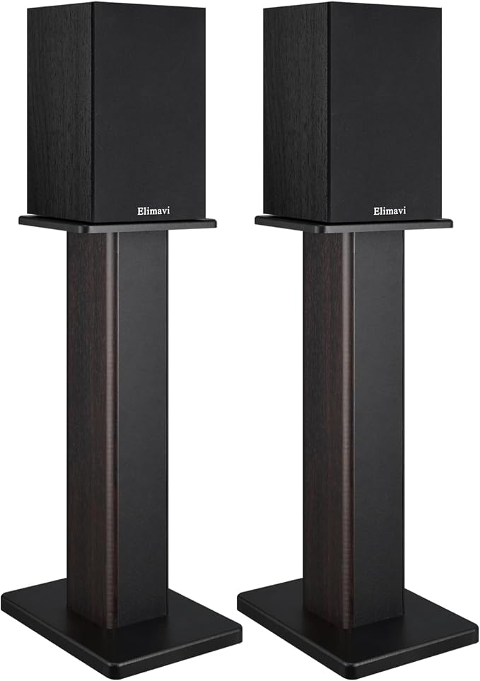 Elimavi Universal Floor Speaker Stands, 22.64 Inch Surround Sound Stands Supports 150LB, Non-Slip Pads & Cable Ties, for Bookshelf Speakers,Satellite Speakers,Studio Monitors, Easy Installation,Black