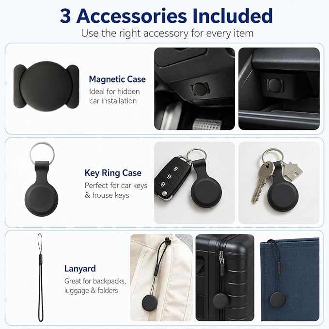 Car Tracker Device Hidden, GPS Tracker No Subscription Required,Support Android Systems, GPS Tracker for Car with Alerts, 1 Year Battery Life (Includes Keychain, Strap & Mount)