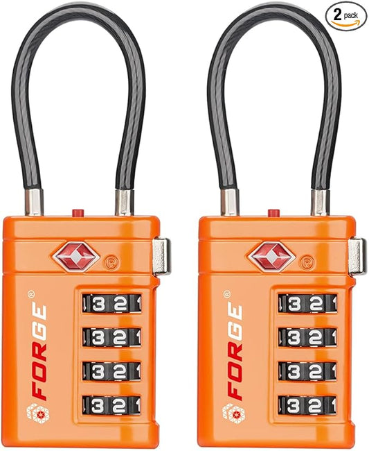 Forge TSA Approved Luggage Locks 4 Digit Combination TSA Travel Locks with TSA008, Open Alert Indicator, Zinc Alloy Body for Luggage, Suitcase, Backpack, and More. Orange 2 Locks.