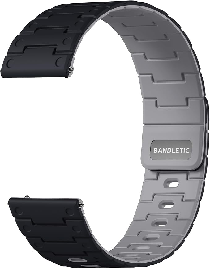 Bandletic 22mm Magnetic Watchband, Quick Release Rugged Silicone Watch Strap Compatible with Garmin Forerunner 265 Watch Band, Soft Smartwatch Wristband Replacement Straps for Men Women, Black/Gray