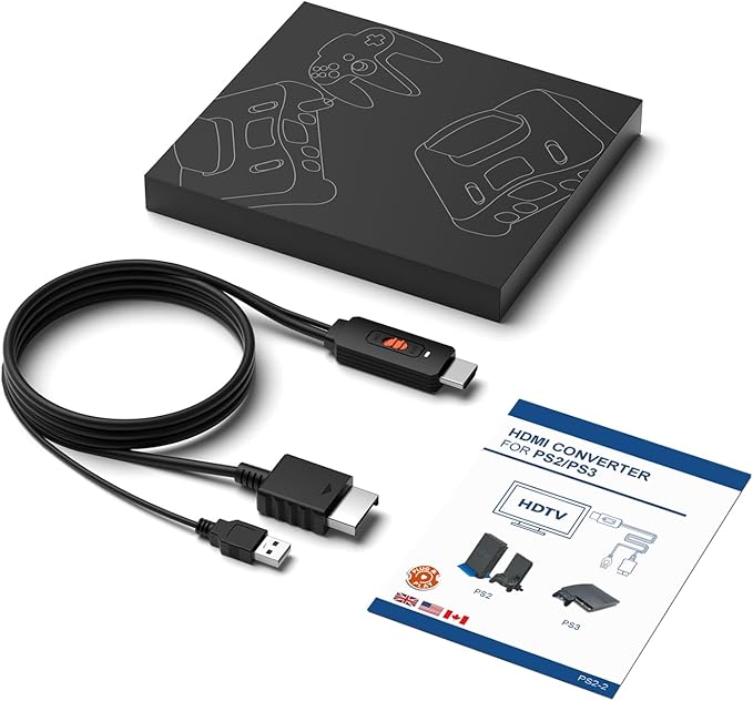 PS2 to HDMI Adapter HD-Link Cable Support ON/Off Switch, Converter PS3 Video Signal to HDMI Signal with True Ypbpr HD Signal Output (100% Improve Video Quality for PS2 and PS3)