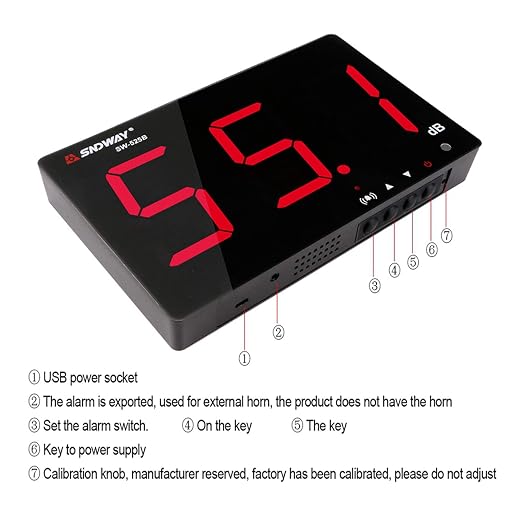 SNDWAY SW-525B 30-130dB Digital Sound Level Meter with Large 9.6in Screen LCD Display Noise Meter Decibel Wall Mounted Hanging with Alarm (Sound Level Meter with Data Logger)