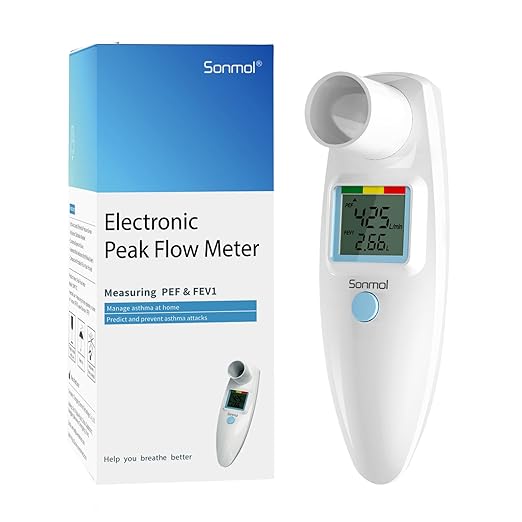 Sonmol Digital Peak Flow Meter PEF FEV1 Tester with Color Indicators | Digital-Grade Precision • Color Indicators • App & Manual Tracking